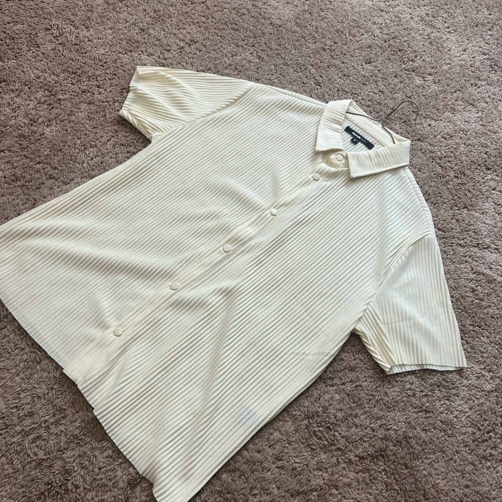 Fashion Nova Cream Casual Button Down Shirt